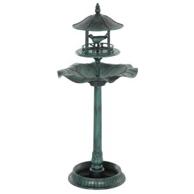 Bird Bath Bowl, 3-in-1 Pedestal Birdbath with Bird Feeder and Flower Planter, Large Water Basin, Outdoor, Green
