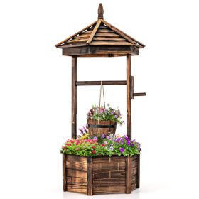 1PC Rustic Wooden Wishing Well with Adjustable Hanging Bucket