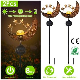 Solar Powered Moon Star Lamp IP54 Waterproof Decorative Lamp Crackle Glass Globe Stake Iron Lights For Garden Lawn Yard Driveway GPCT2900