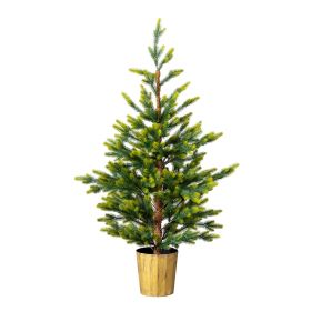 2 Pack 4 FT Dual Tone Artificial Christmas Tree with Pot Stand, Potted Xmas Pine Tree with 119 Branch Tips for Holiday Party Office Home, Green
