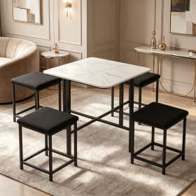 Metal Frame Dining Table Set with 4 Upholstered Stools Modern Compact Breakfast Nook Furniture for Small Spaces