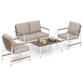 4 Pieces Patio Furniture Set with Thick Cushions and a Coffee Table