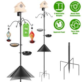 94Inch Squirrel Proof Bird Feeder Pole Heavy-Duty Bird House Pole Outdoor Bird Feeding Station with 5 Adjustable Heights 4 Shepherd Hooks Top & S