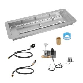 24 x 8 inch Drop-in Fire Pit Pan, Rectangular Stainless Steel Fire Pit Burner Kit, Propane Gas Fire Pan 120