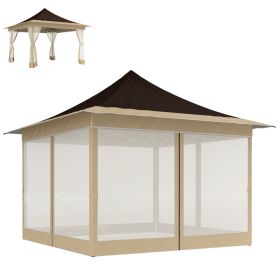 12 X 12 Ft. Canopy Tent With Mesh Netting, Up Tent With Carry Bag For Garden, Patio, Brown (Option: Brown)