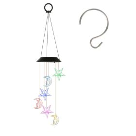 1Pcs Solar Moon And Star Wind Chime 7 Color Changing Wind Chime For Outside IPX4 Waterproof Outdoor Garden Yard Decor (Option: 1Pcs)