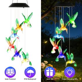 1Pc/2Pcs Options -- LED Solar Hummingbird Wind Chime Solar String Lights 6 LEDs Color-Changing IP65 Waterproof Decorative Lamp (Color: Green)